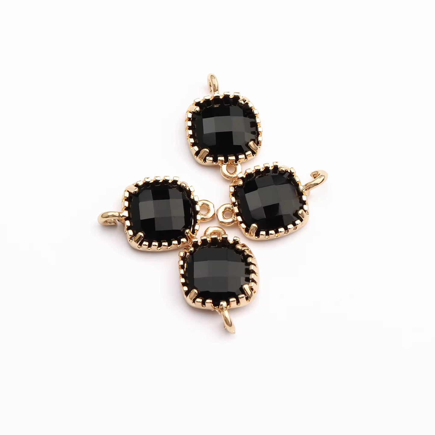 SS 2169 Black square Zircon connector 18k gold plated charm ( 1 pc ) Anti tarnish