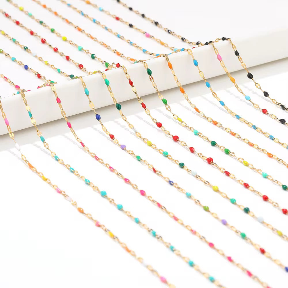 CN 91 Bright Multi Colour Toned Wide drop oil Lip Chain 18k Gold Stainless steel( 1 feet ) Anti tarnish ( 2 mm )