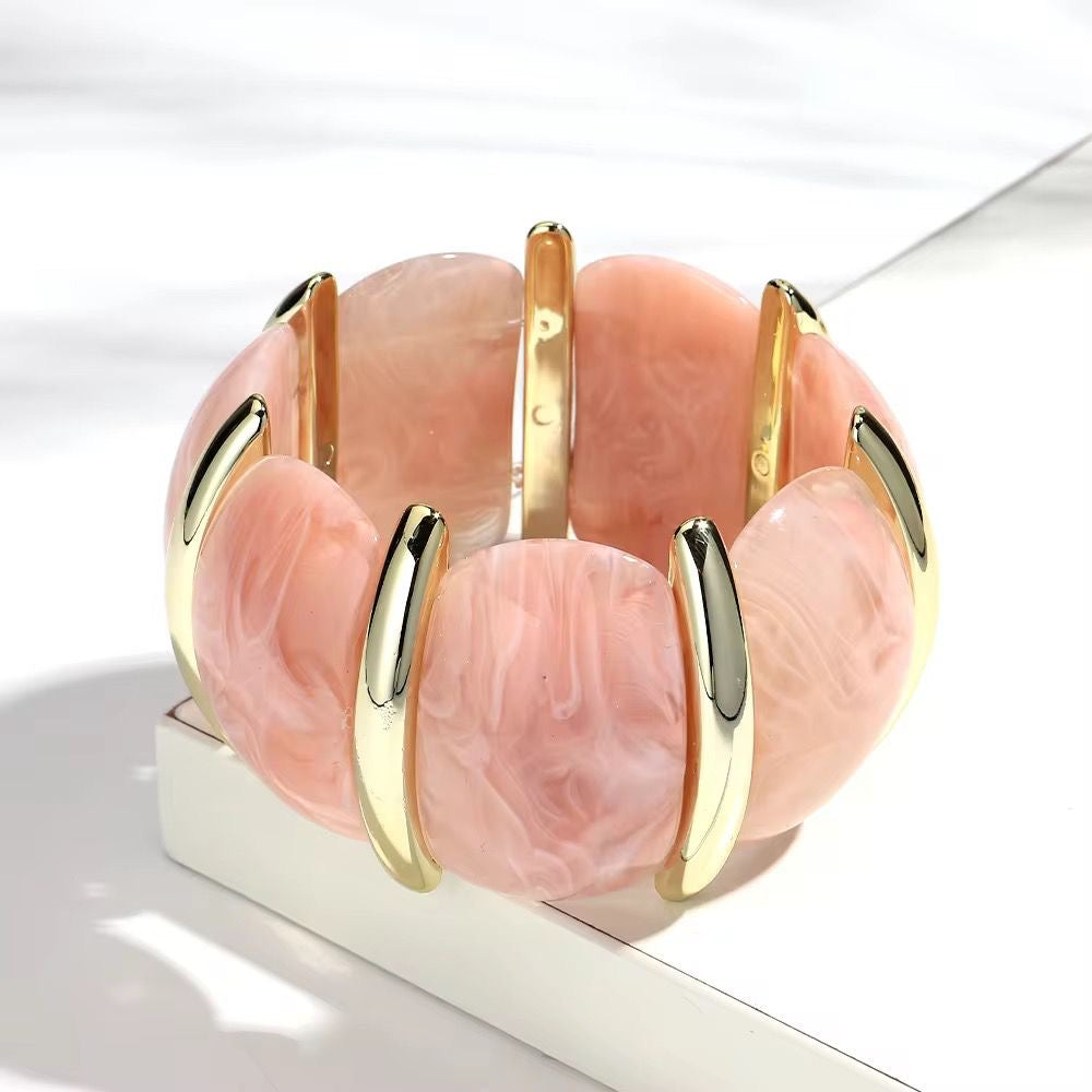 SJ 625 Light Pink Resin Petal Acrylic bead Bracelet - Anti tarnish