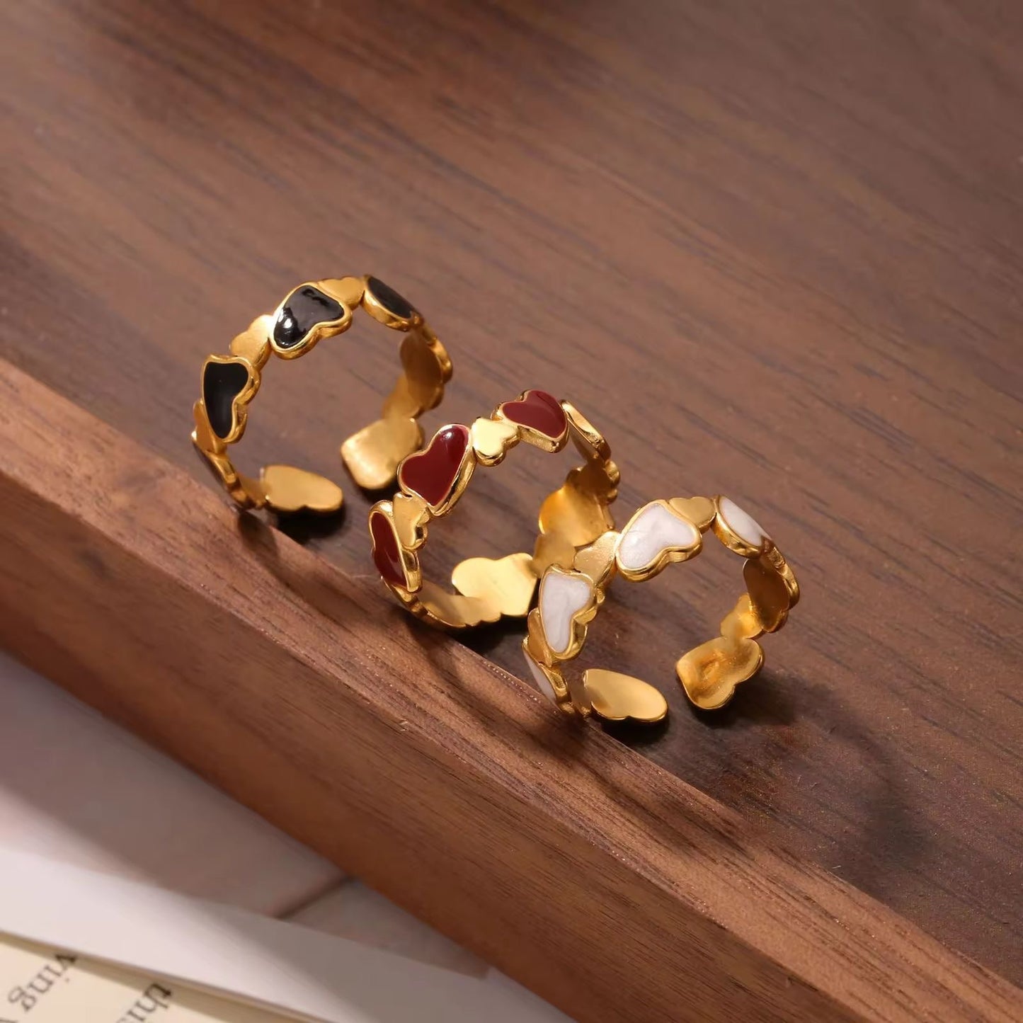 SJ 654 Hearts Vintage style Ring Adjustable - All colours available - 18k Gold PVD plated stainless steel - Anti tarnish