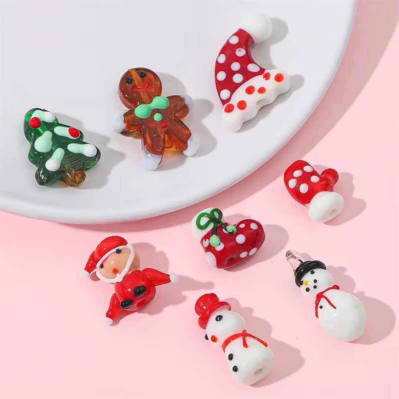 BBB 254 (d) Christmas Gloves Hand painted glass bead ( 1 pc ) Big Lampwork Bead ( 14:18 mm )