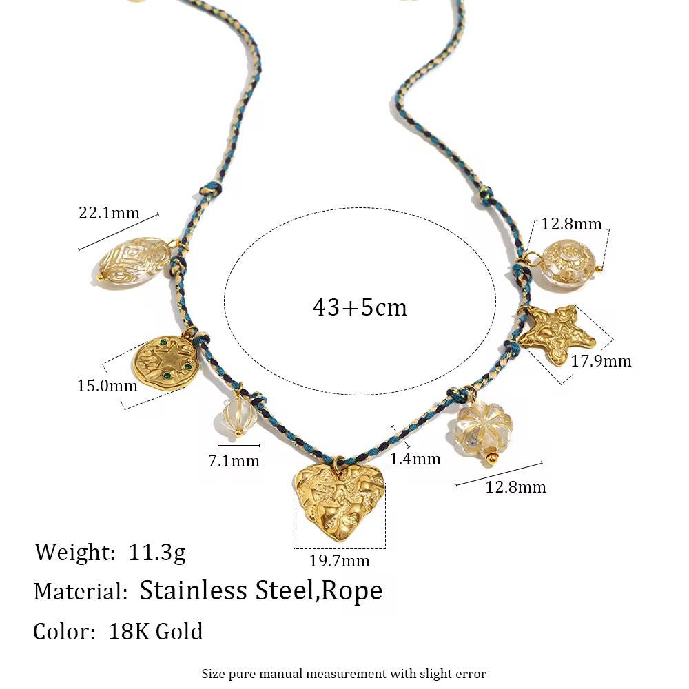 SJ 980 Vintage Thread Charms Necklace - Premium jewellery- 18k Gold PVD plated stainless steel - Anti tarnish