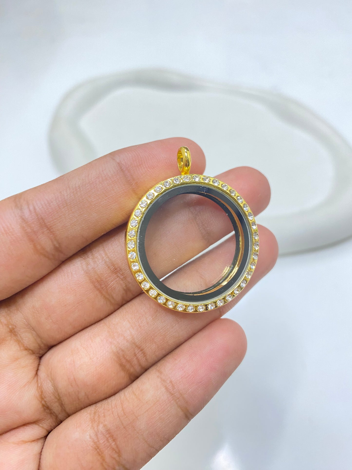 FL 2543 Zircon Gold Floating Glass Locket gold plated alloy ( 1 pc ) - anti tarnish