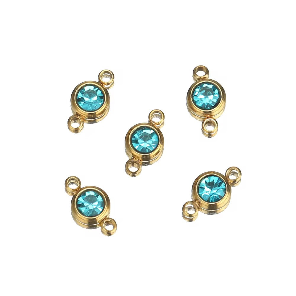 SS 3019 (b) Light Blue Zircon Connector 18K Gold PVD plated stainless steel ( 1 piece ) Anti tarnish ( 6 mm )