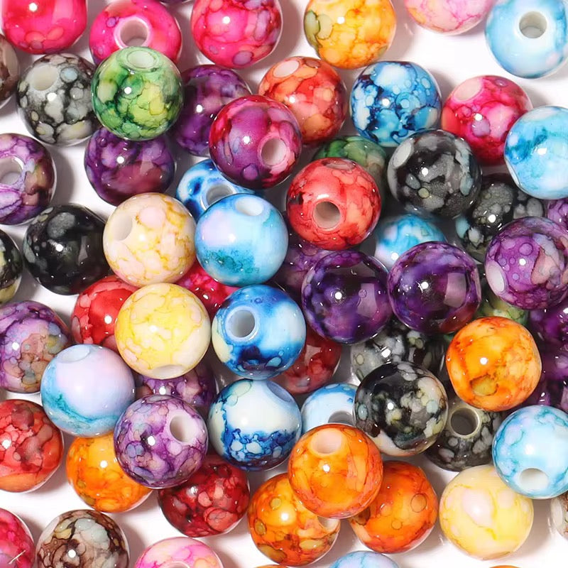 BBB 187 (a) Light Pink Marble pattern Acrylic Bead ( 1 pc ) ( 8 mm )