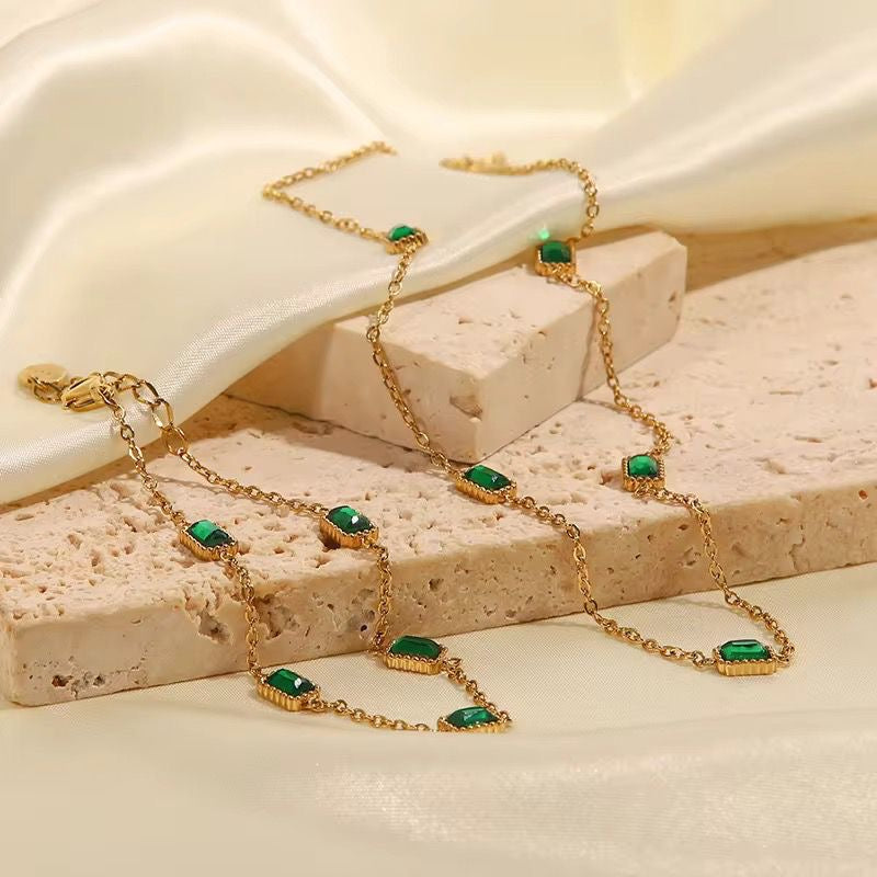 SJ 740 Emerald Dainty Zircon Bracelet - 18k Gold PVD plated stainless steel - Anti tarnish