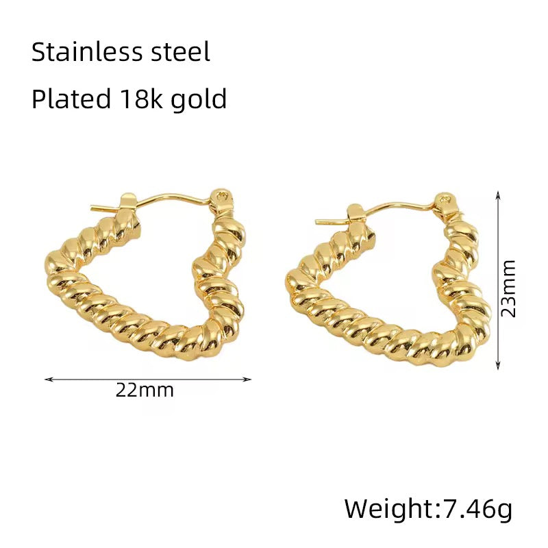 SJ 451 Twisted Heart Hoop Earrings - 18k Gold PVD plated stainless steel - Anti tarnish - Wholesale