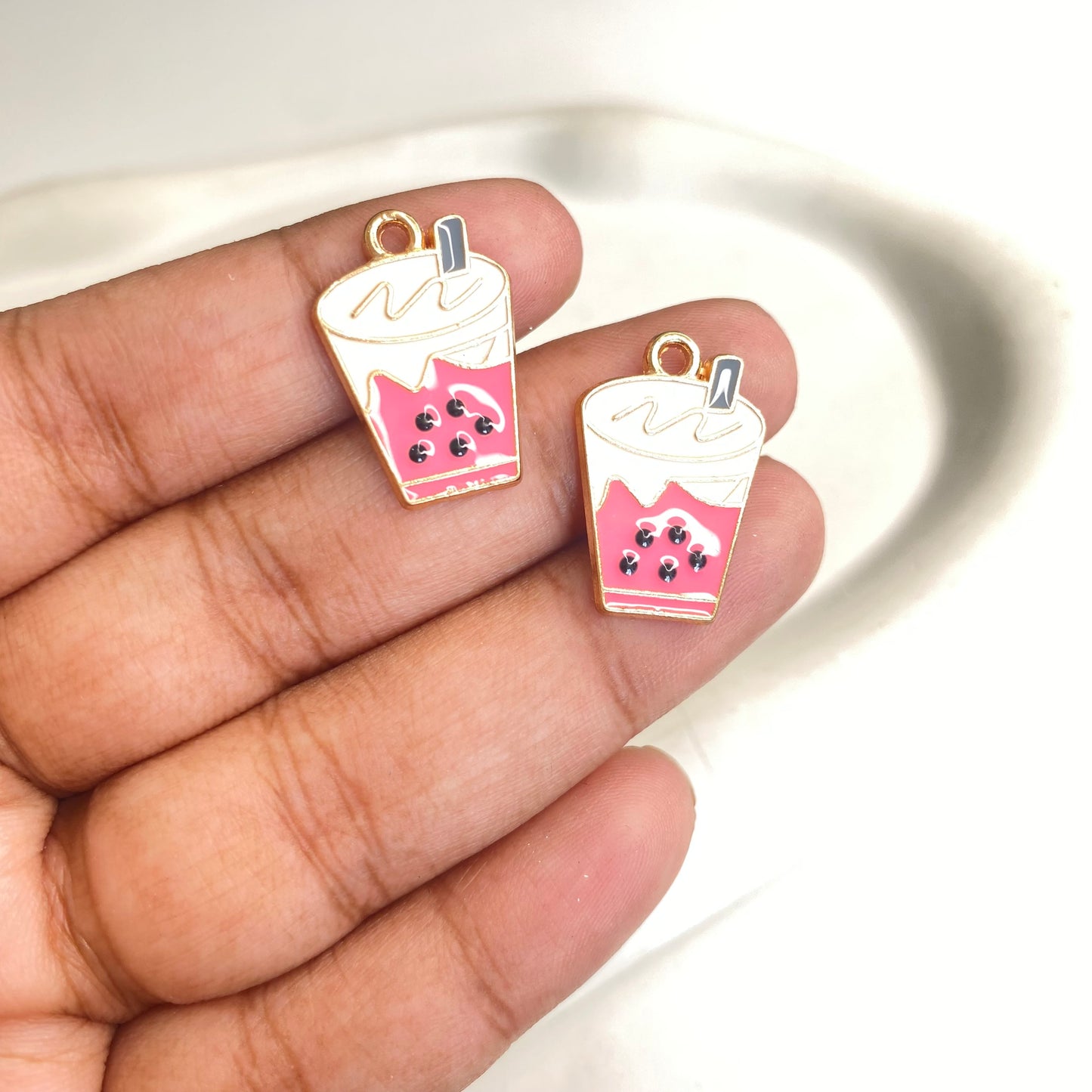 BBB 291 (a) Pink Boba Drink enamel charm ( 1 pc ) High quality shine ( 9:15 mm )