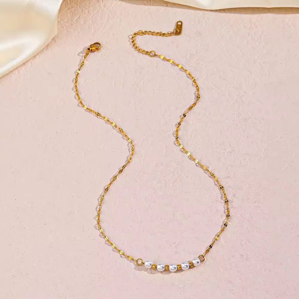 SJ 742 Minimalistic Pearl Lip chain Necklace - 18k Gold PVD plated stainless steel - Anti tarnish