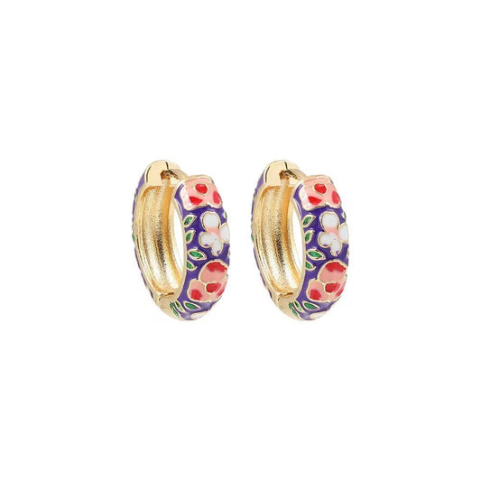 GP 18 Floral Vintage Enamel Gold plated Hoops - Anti tarnish