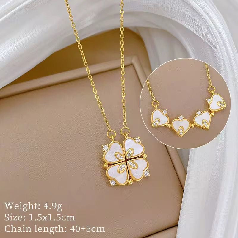 SJ 766 Shell Clover Zircon Necklace - 18k Gold PVD plated stainless steel - Anti tarnish
