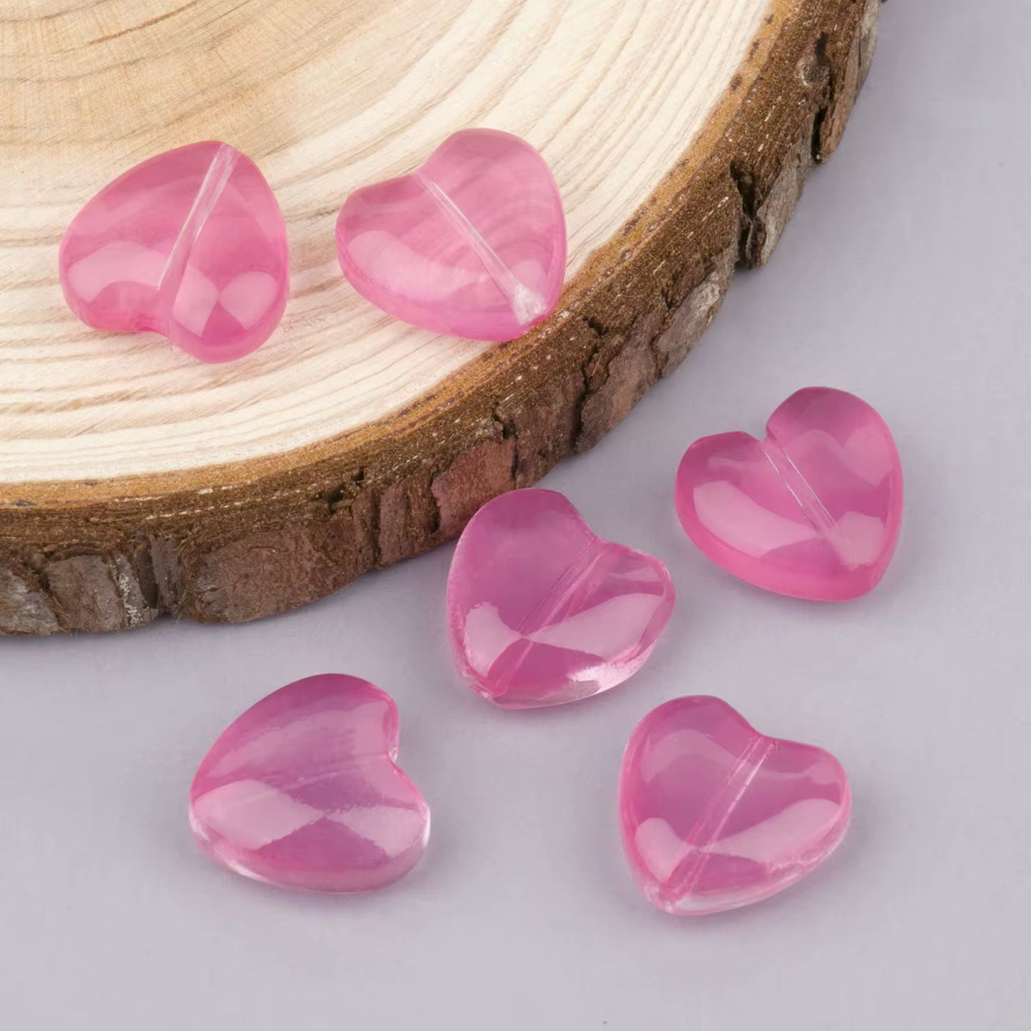 BBB 225 (e) Pink Heart Crystal glass bead ( 1 pc ) ( 8 mm )