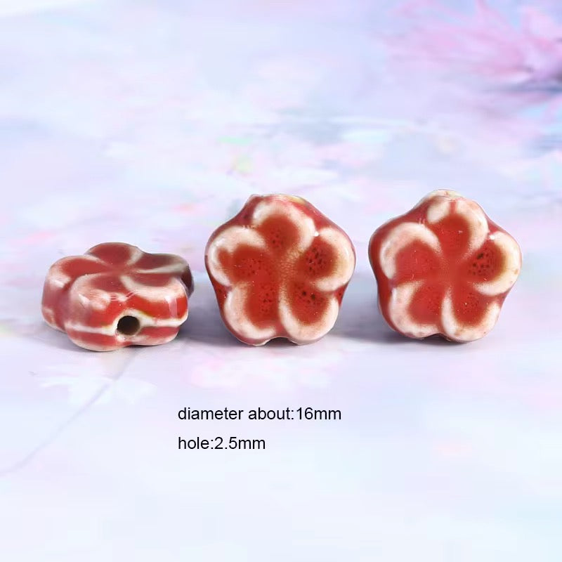 BBB 235 (f) Orange Floral Ceramic bead ( 1 pc ) Porcelian Ceramic ( 16mm )