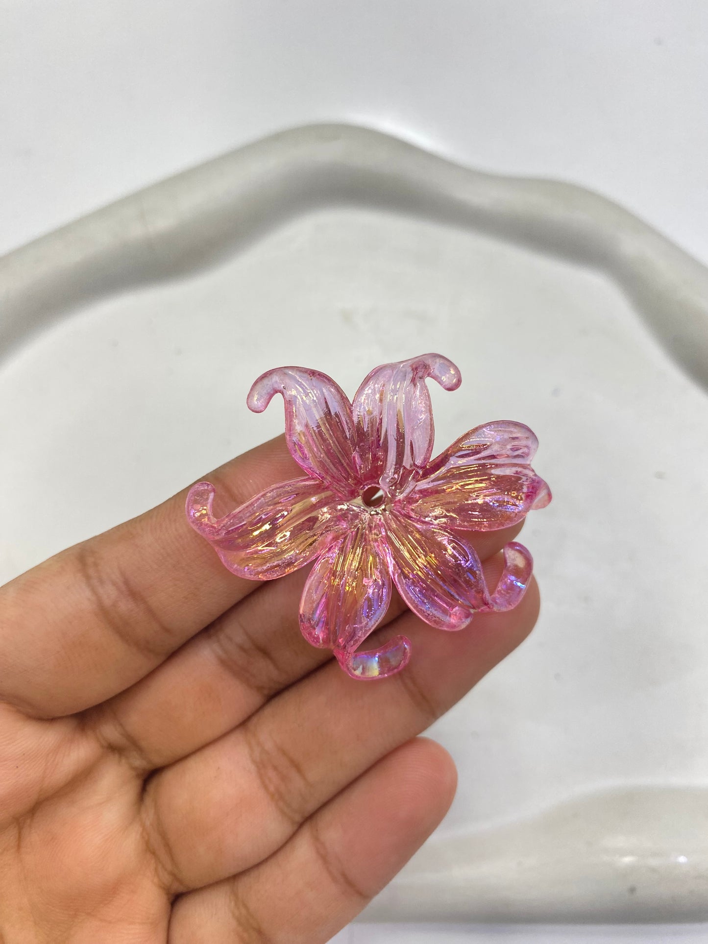 BBB 063 (d) Golden Pink Transparent luminous Big Flower Acrylic bead ( 1 pc )