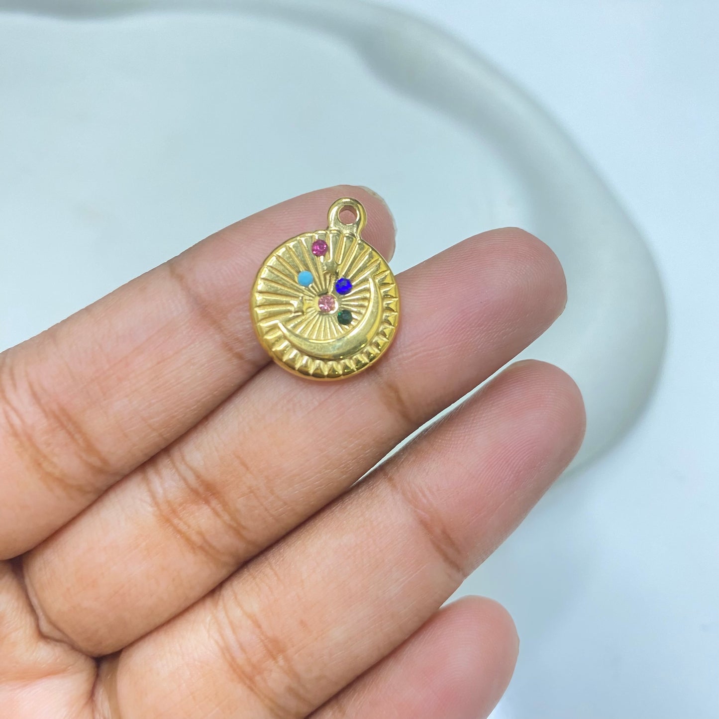 SS 2173 Zircon moon vintage Stainless steel charm ( 1 pc ) Anti tarnish