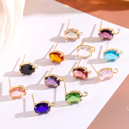 CZ 2525 Light Orange Oval Zircon stud 14k gold plated ( 2 pc ) - anti tarnish