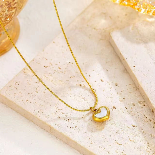 SJ 577 opal heart modern necklace - 18k Gold PVD plated stainless steel - Anti tarnish