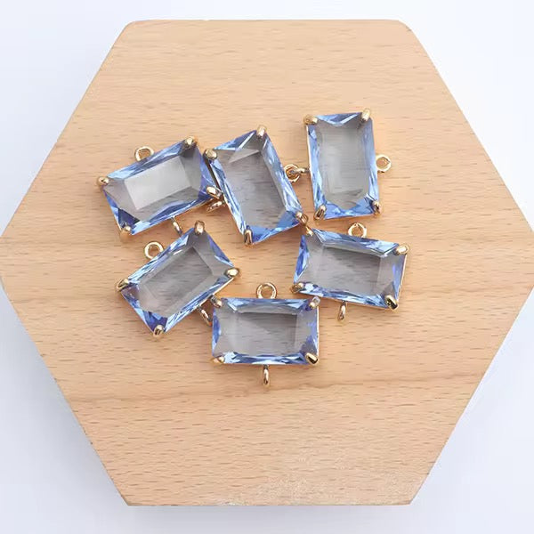 CZ 2167 Dark blue rectangle Zircon connector 18k gold plated charm ( 1 pc ) - anti tarnish