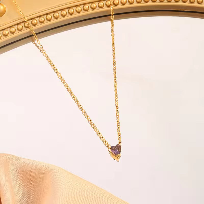 SJ 354 Zircon Heart Necklace - 18k gold plated stainless steel - Anti tarnish - Wholesale
