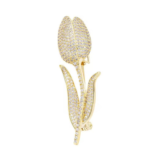 BR 06 Tulip Zircon Brooch pin ( 1 pc ) Tarnish Resistant