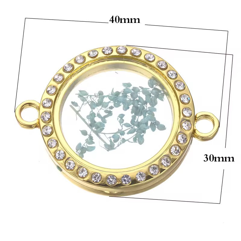 FL 2547 Zircon gold Floating Glass Locket gold plated alloy ( 1 pc ) - anti tarnish