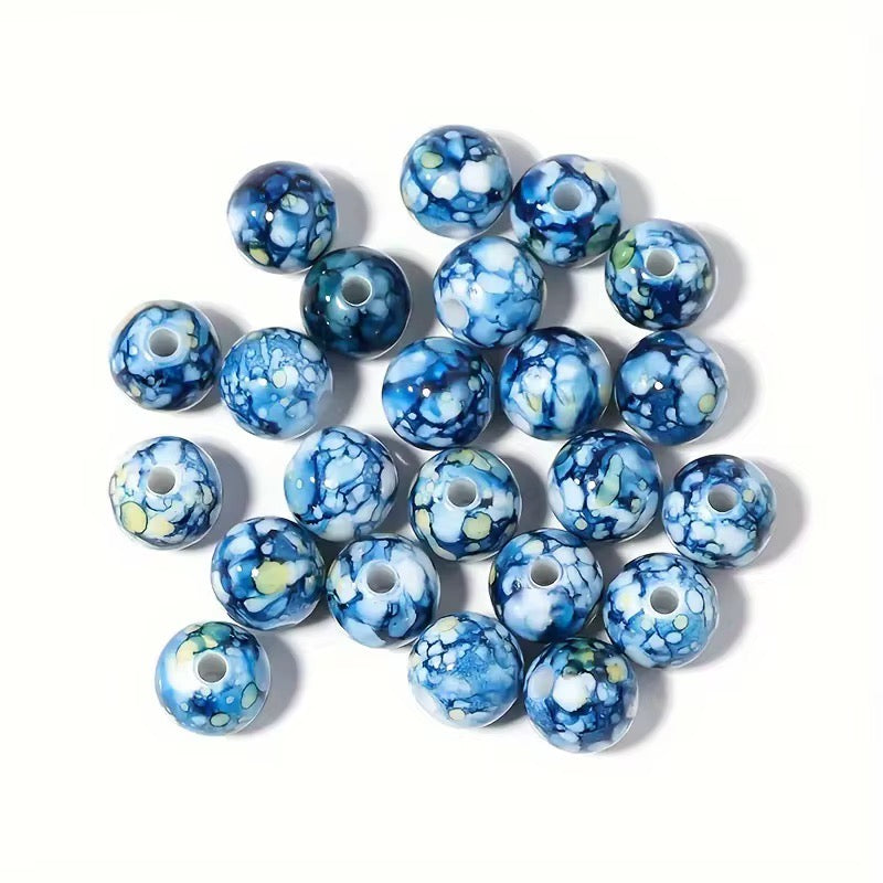 BBB 187 (f) Dark Blue Marble pattern Acrylic Bead ( 1 pc ) ( 8 mm )
