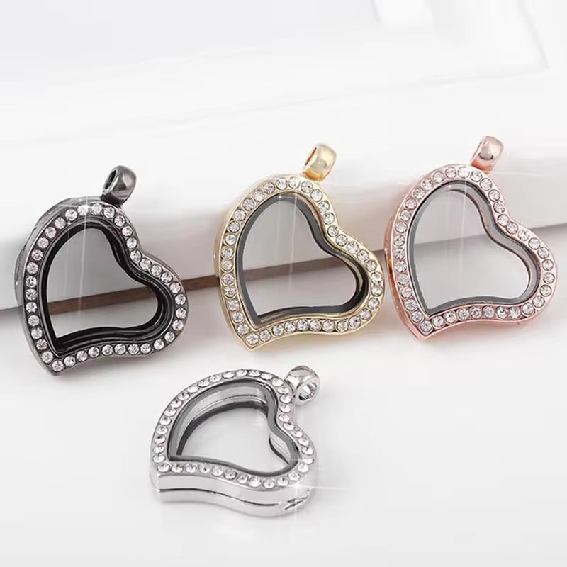 FL 2546 Zircon Heart gold Floating Glass Locket gold plated alloy ( 1 pc ) - anti tarnish