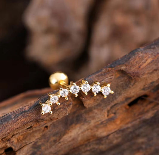 SJ 558 Curved Zircon Cartilage 2nd piercing stud ( 1 pc ) -18k Gold PVD plated stainless steel - Anti tarnish