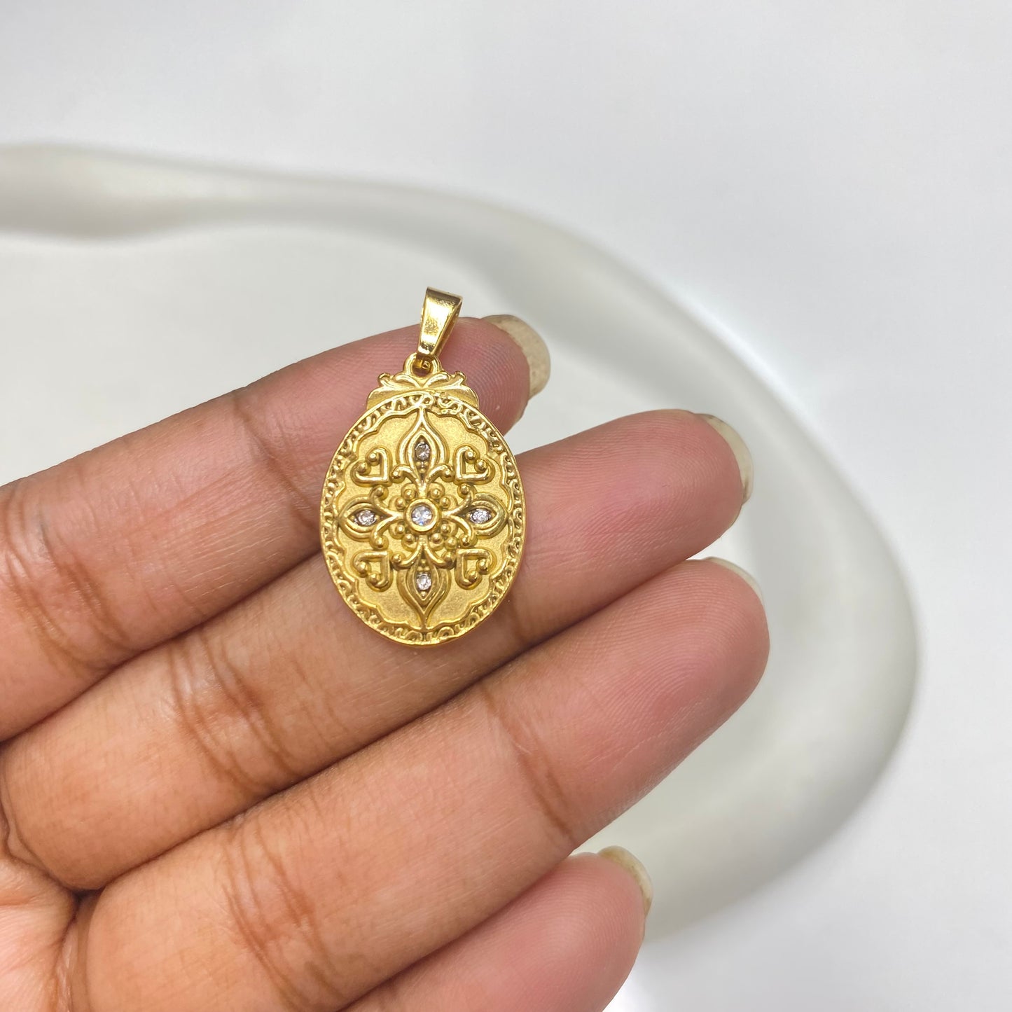 SS 1938 Oval flower zircon Stainless steel charm ( 1 pc ) Anti tarnish