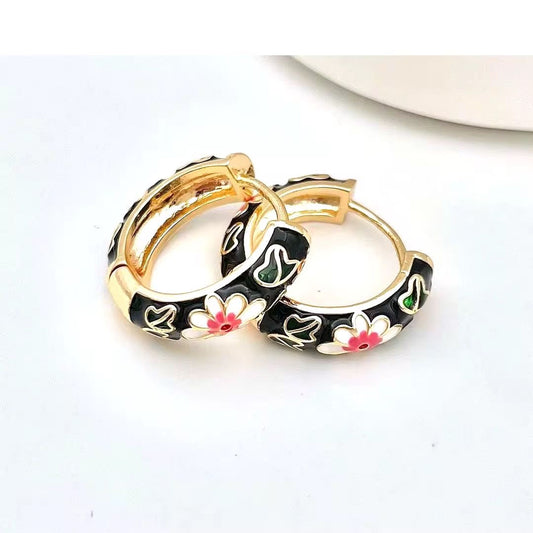 GP 23 Floral Vintage Enamel Gold plated Hoops - Anti tarnish