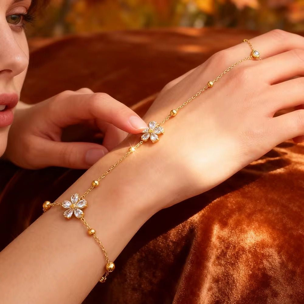 SJ 1127 Zircon bracelet ring - 18k Gold PVD plated stainless steel - Anti tarnish