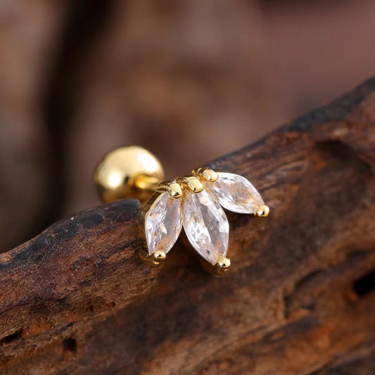 SJ 552 leaf Zircon Cartilage 2nd piercing stud ( 1 pc )- 18k Gold PVD plated stainless steel - Anti tarnish