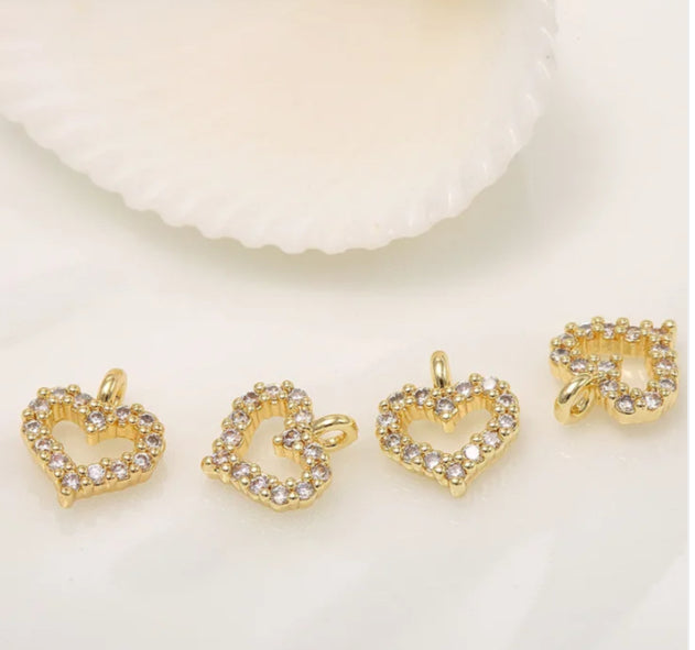 SS 518 zircon heart gold plated charm ( 1 pc ) Anti Tarnish