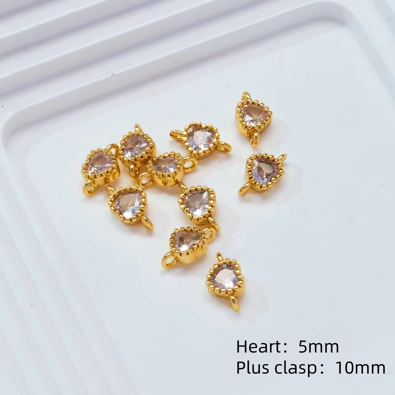 CZ 1358 Clear Heart Zircon connector 14k gold plated ( 1 pc ) Anti tarnish