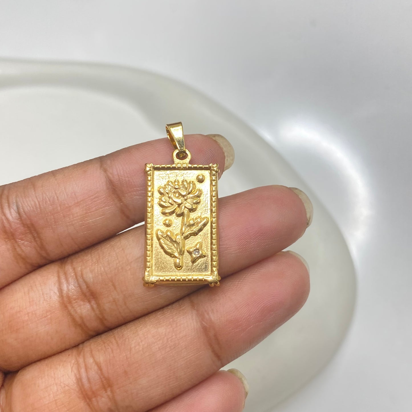 SS 1955 Flower rectangle Stainless steel charm ( 1 pc ) Anti tarnish