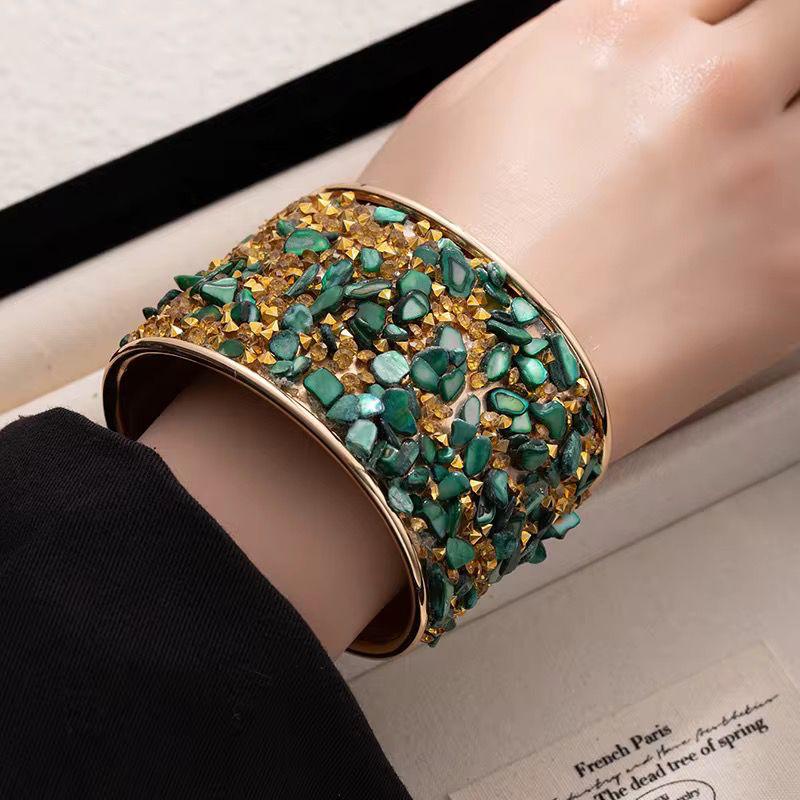 SJ 999 Emerald Boho Cuff Bangle - 18k Gold PVD plated stainless steel - Anti tarnish