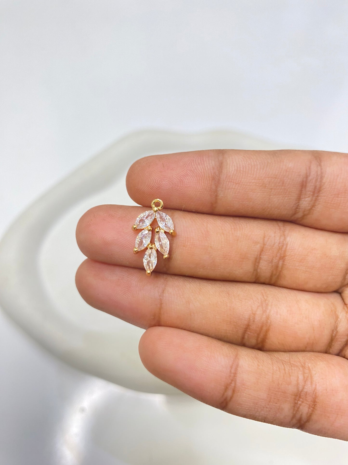 SS 2643 Leaf Zircon Charm CZ gold plated ( 1 pc ) anti tarnish