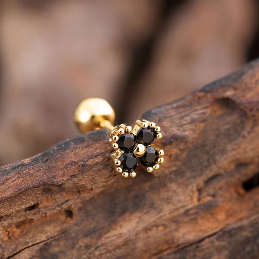 SJ 551 Black clover Cartilage 2nd piercing stud ( 1 pc )- 18k Gold PVD plated stainless steel - Anti tarnish