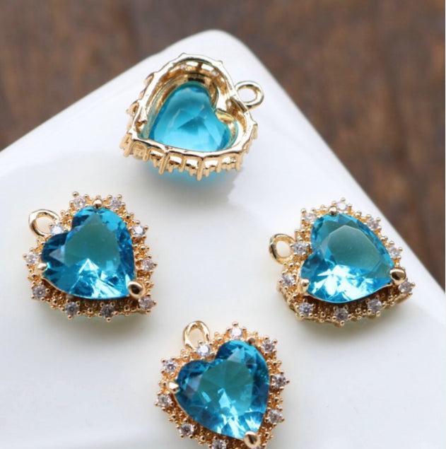 SS 430 SEA BLUE ZIRCON CRYSTAL GOLD PLATED