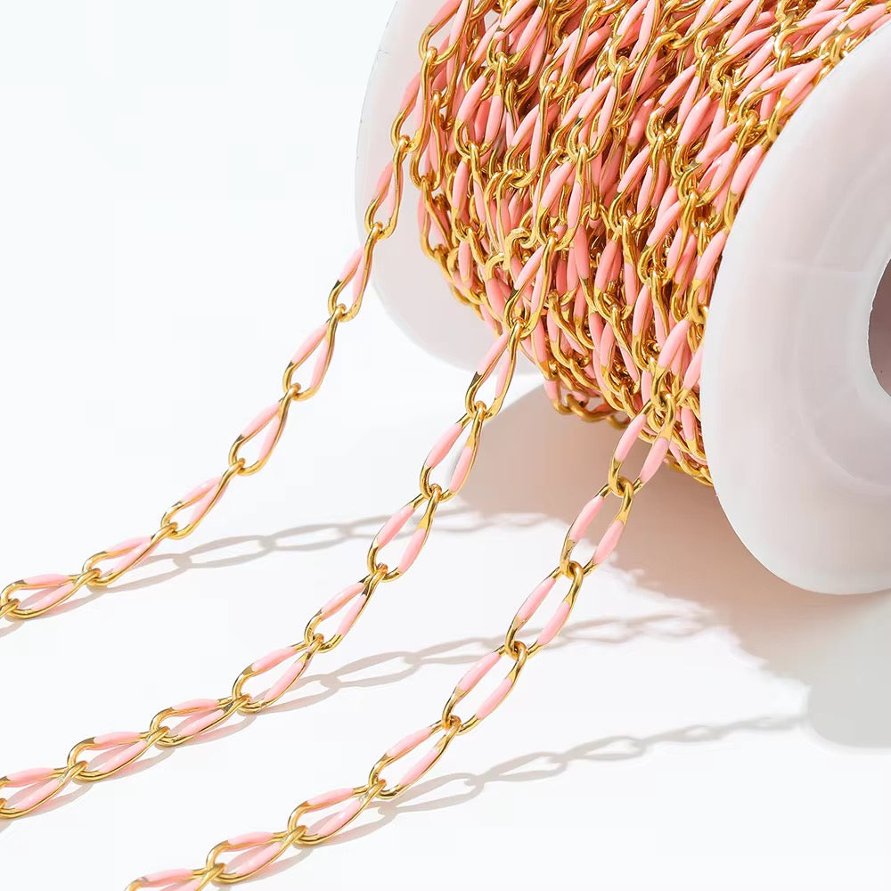 Light pink Drop oil 3.8 mm wide 18k gold plated Stainless steel chain ( 1 inch ) Anti tarnish