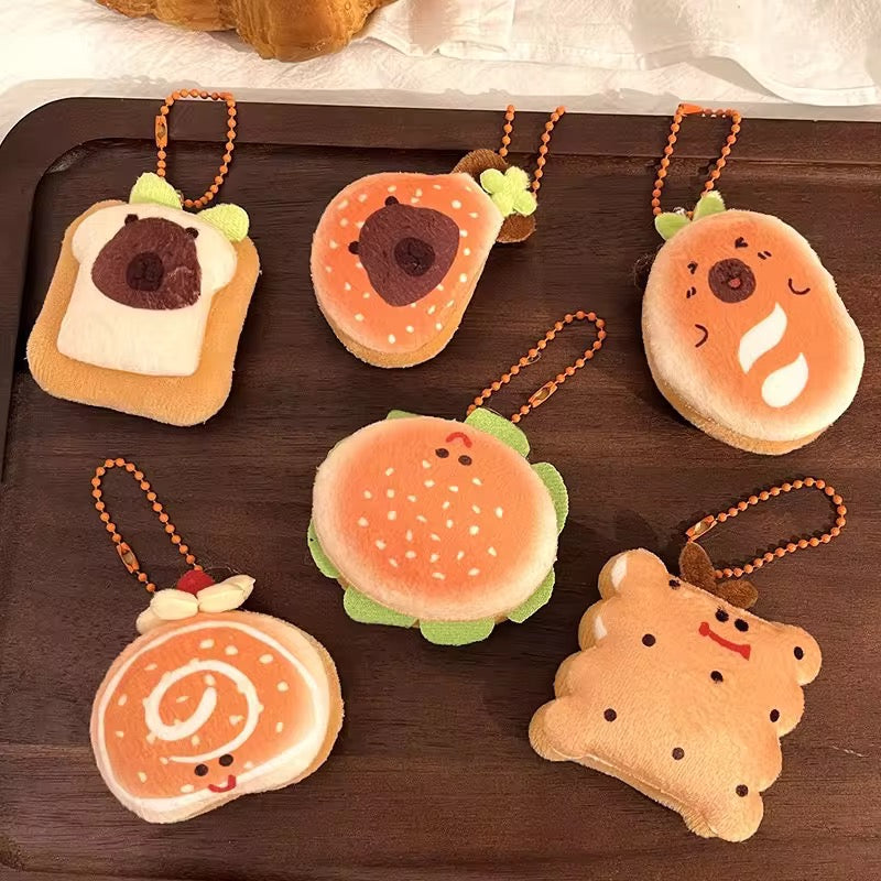 PK 14 Cute Kawaii Capybara Toast 3D Plush Toy Bead Keychain ( 1 pc ) Premium Quality ( 12:11 cm )