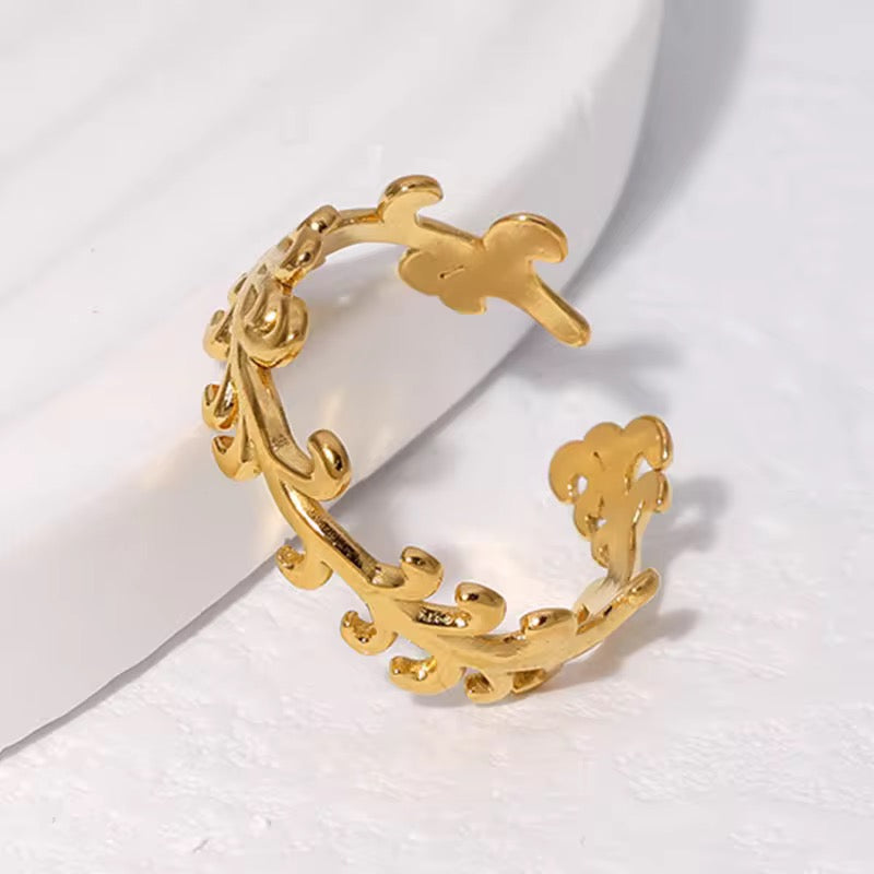 SS 199 Leaf style ring adjustable- 18k gold plated stainless steel - Anti tarnish - Wholesale