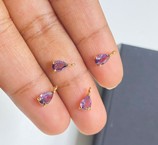 BBB 145 (H) Deep Purple teardrop zircon Gold plated charm ( 1 pc ) Anti tarnish ( 6 mm )