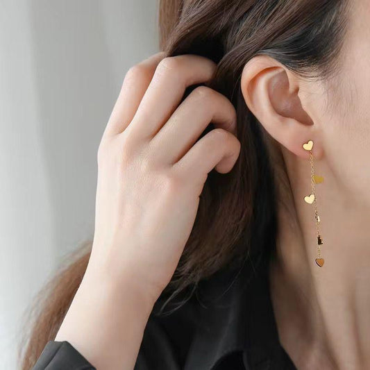 SJ 998 Heart Dangling stud Earring - 18k Gold PVD plated stainless steel - Anti tarnish