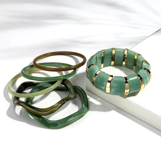 RJ 09 Green Mixed Chunky Irregular bracelet Set ( 6 piece / set ) - Anti tarnish