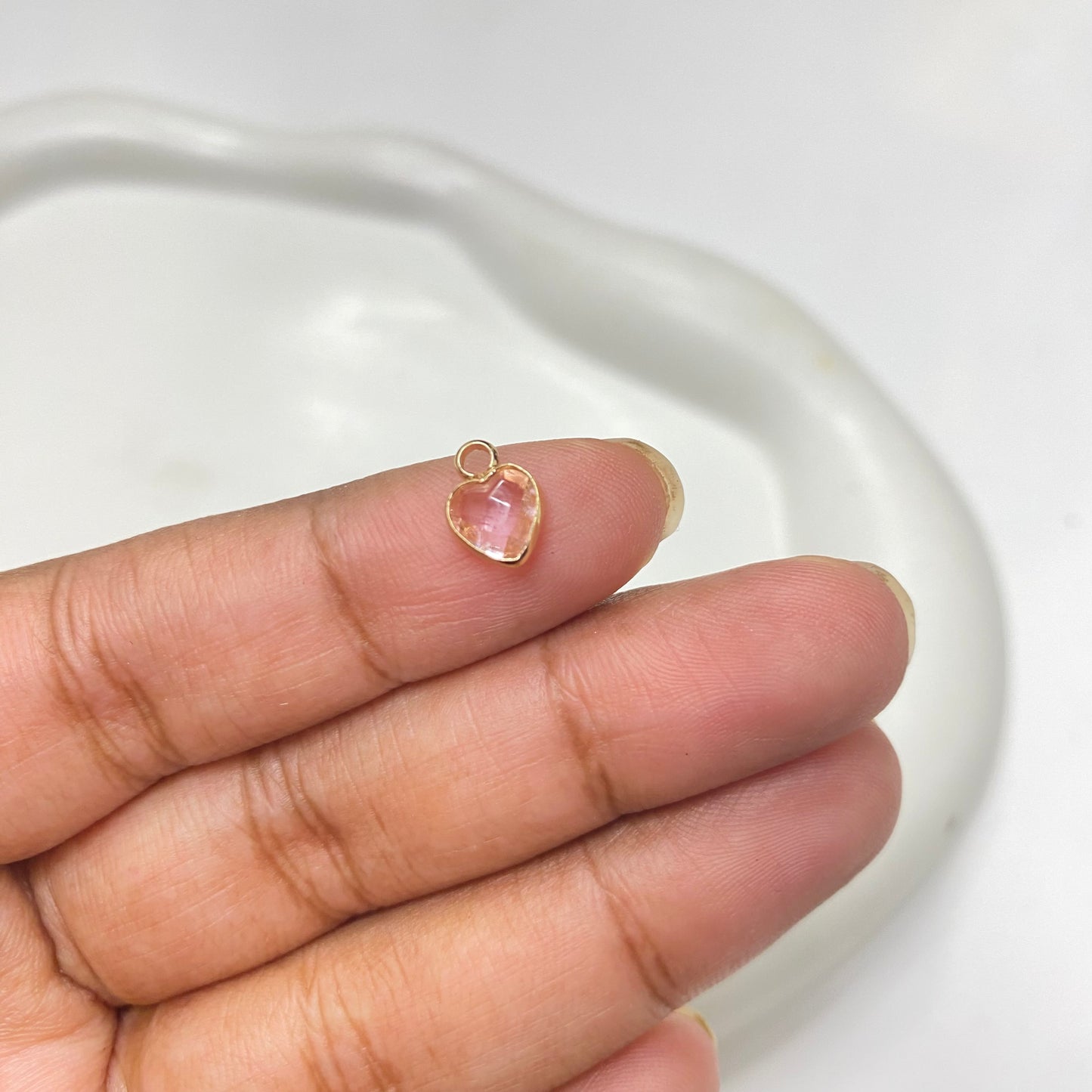 CZ 1371 light pink gold plated glass heart charm - per piece - anti tarnish