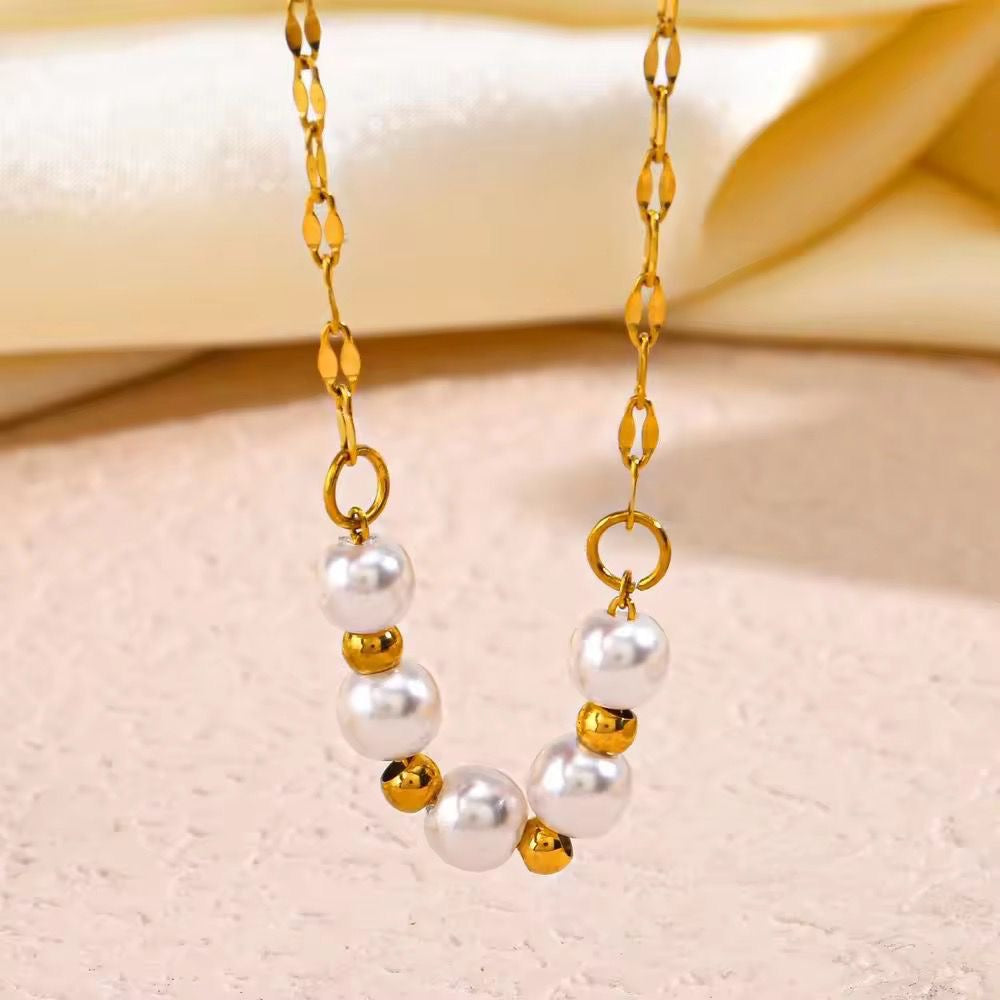SJ 742 Minimalistic Pearl Lip chain Necklace - 18k Gold PVD plated stainless steel - Anti tarnish