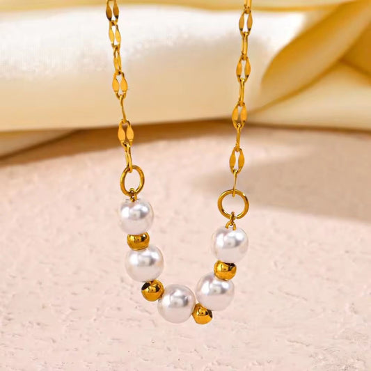 NSJ09C Minimalistic Pearl Lip chain Necklace - 18k Gold PVD plated 316 stainless steel - Anti tarnish