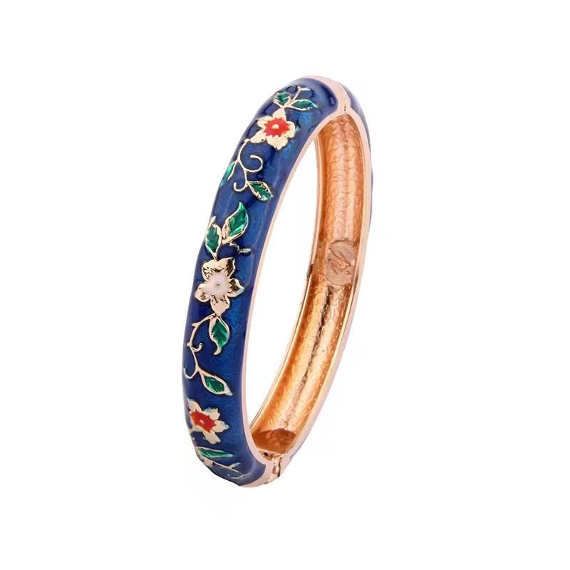 GP 02 Blue Floral Cuff Bracelet 14k gold plated - Anti tarnish
