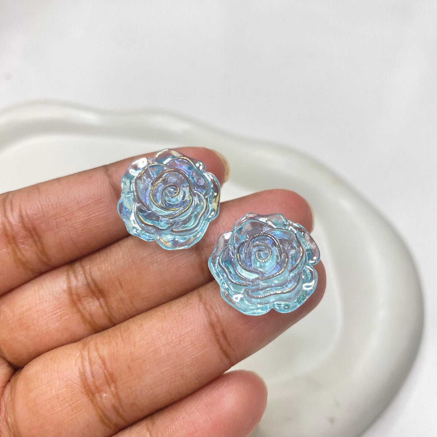 BBB 048 ( A ) light blue Rose flower Uv coated resin cabochons charm - per piece